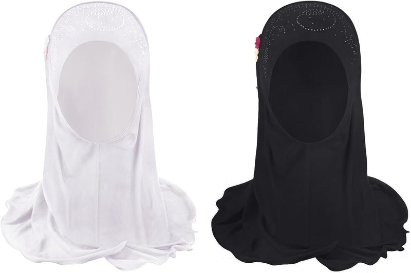 Clobeau حجاب مسلم للفتيات، وشاح حجاب، غطاء رأس، وشاح إسلامي، شالات دانتيل، غطاء رأس، حجاب بسيط للفتيات من عمر 2-6 سنوات - Image 2
